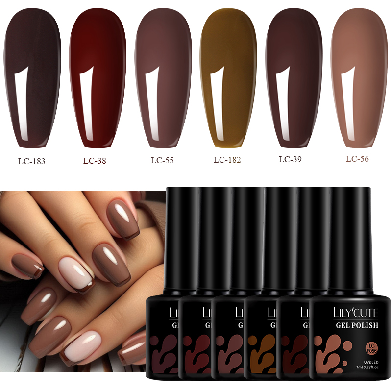 Resin Art Varnish - LILYCUTE 6Pcs/Set 7ML Brown Gel Nail