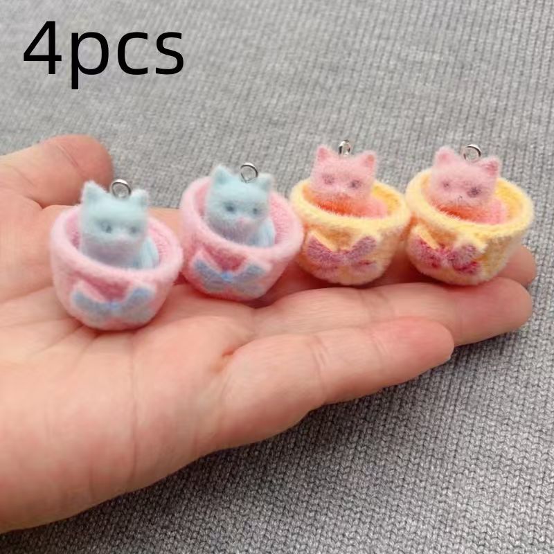 4pcs 3D plush resin cat pendan - Resin Art Box 评论和价格