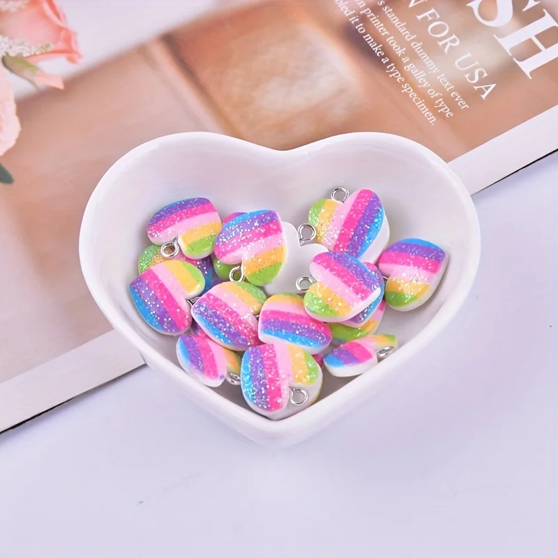 10Pcs Colorful Heart Resin Cha - Resin Art Box 评论和价格