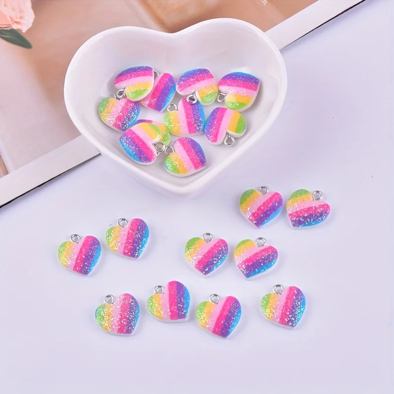 10Pcs Colorful Heart Resin Cha - Resin Art Box 评论和价格