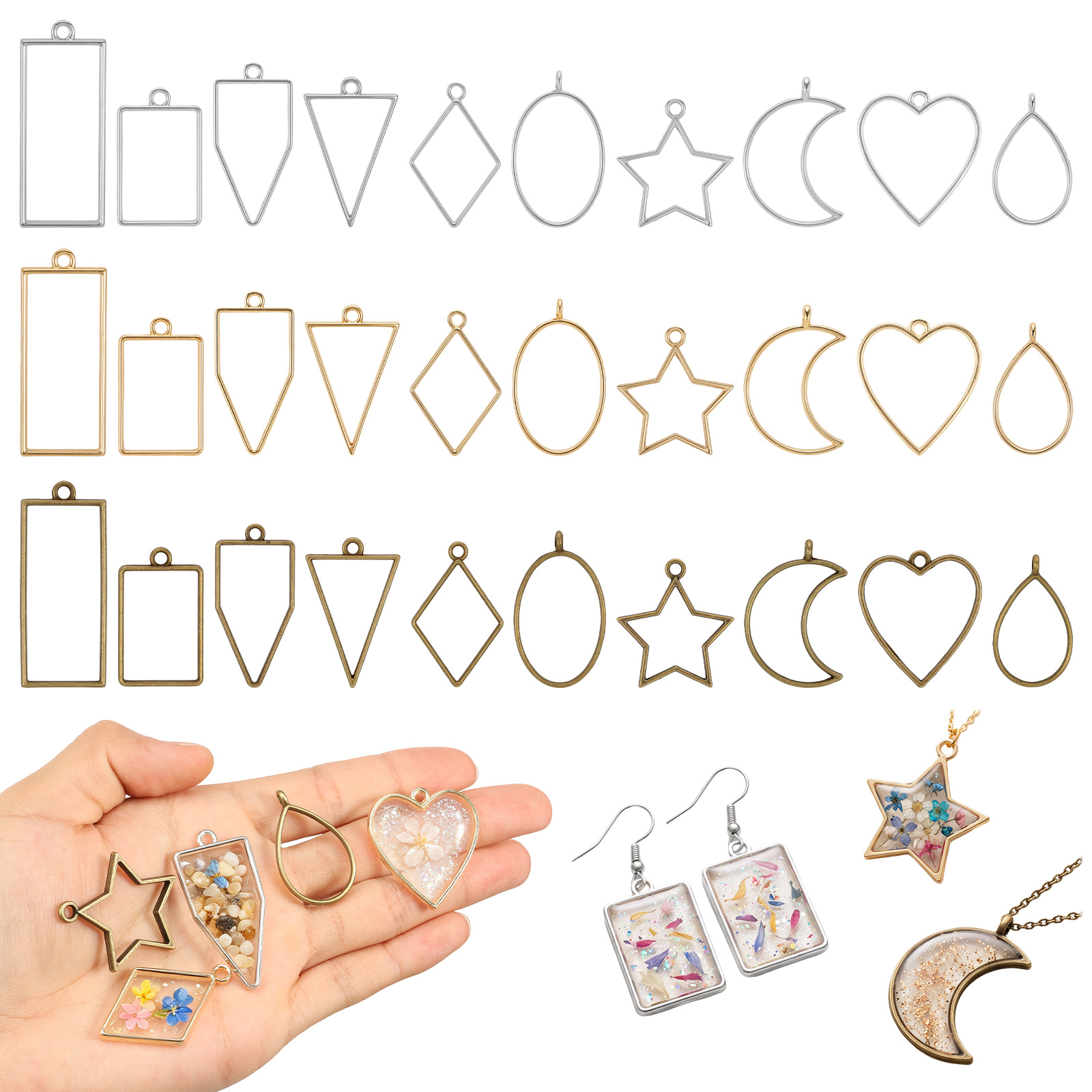 30Pcs Hollow Frame Pendant Cha - Bezels Pendant Resin 评论和价格