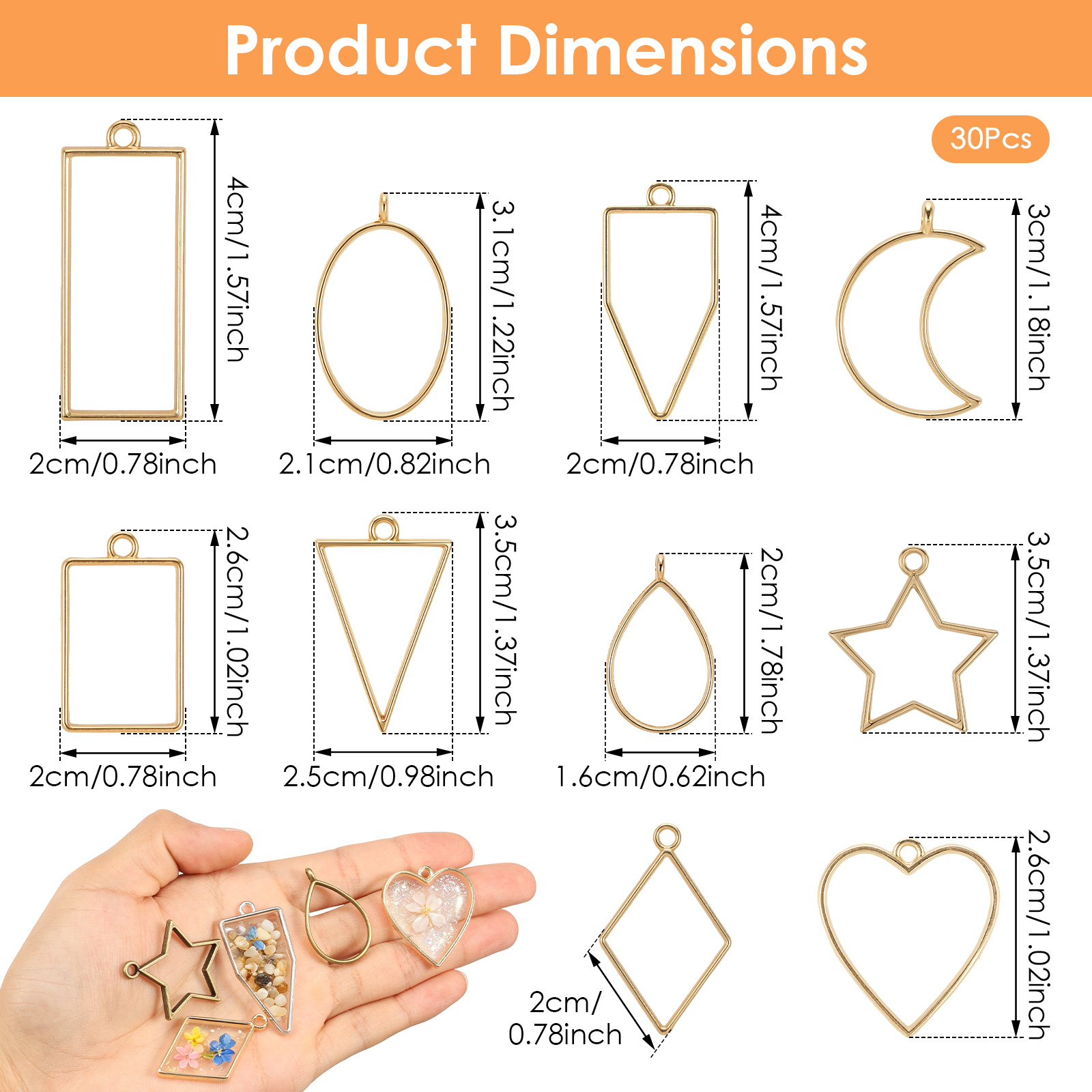 30Pcs Hollow Frame Pendant Cha - Bezels Pendant Resin 评论和价格