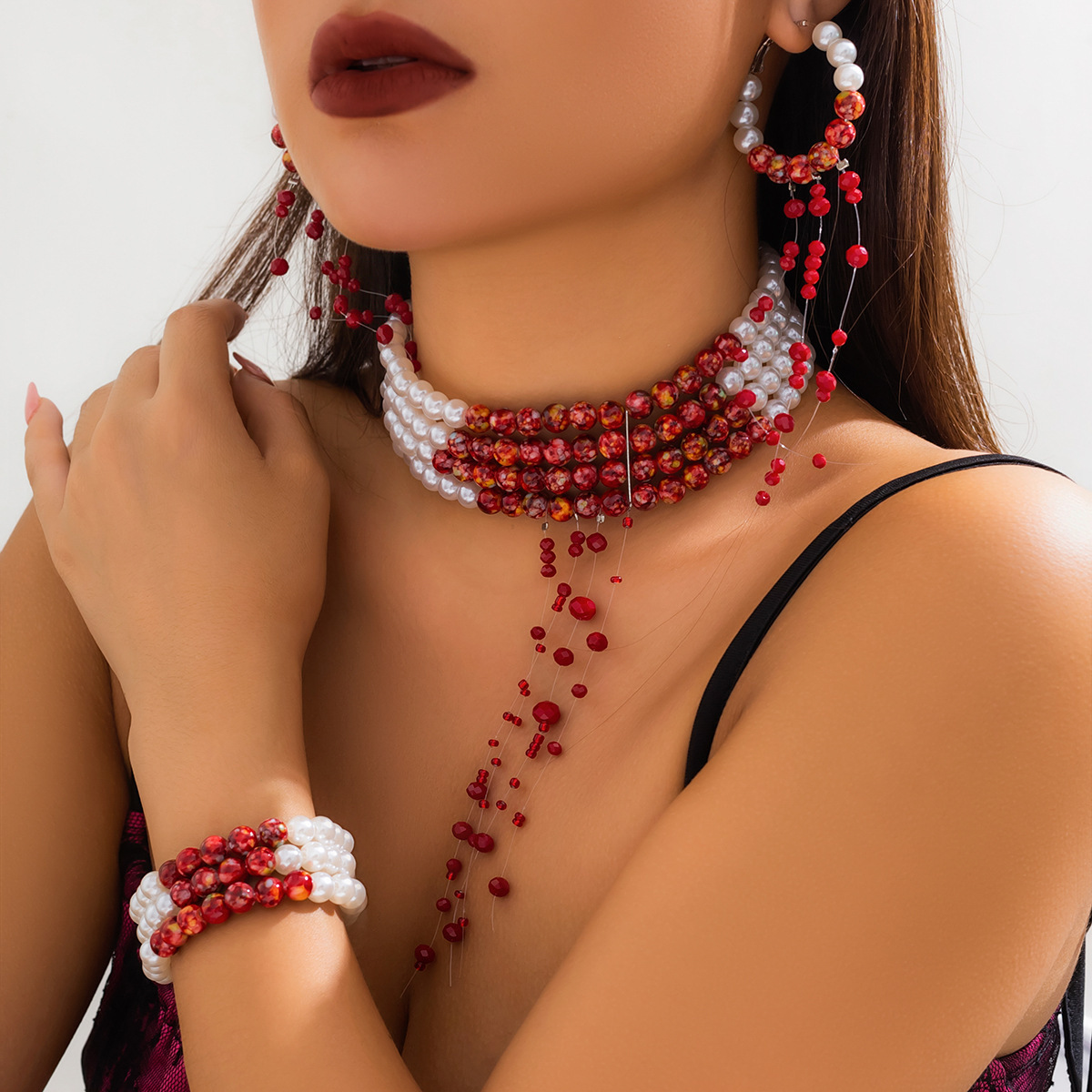 Multilayer Vintage Red Blood P - Resin Art Necklace 评论和价格