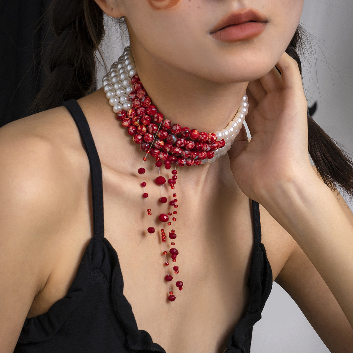 Multilayer Vintage Red Blood P - Resin Art Necklace 评论和价格