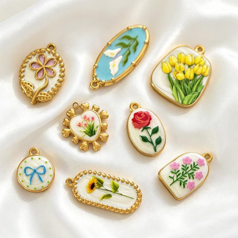 5/8Pcs Cute Flower Enamel Char - Resin Art Class 评论和价格