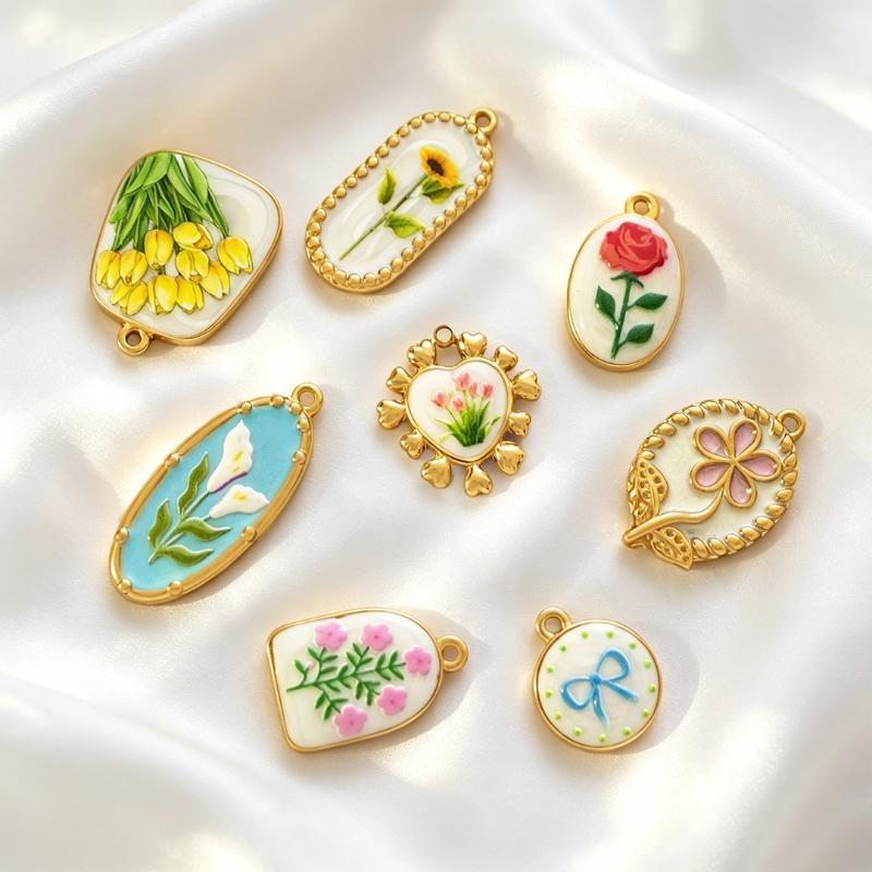 5/8Pcs Cute Flower Enamel Char - Resin Art Class 评论和价格