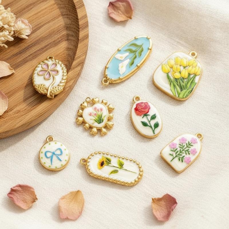 5/8Pcs Cute Flower Enamel Char - Resin Art Class 评论和价格